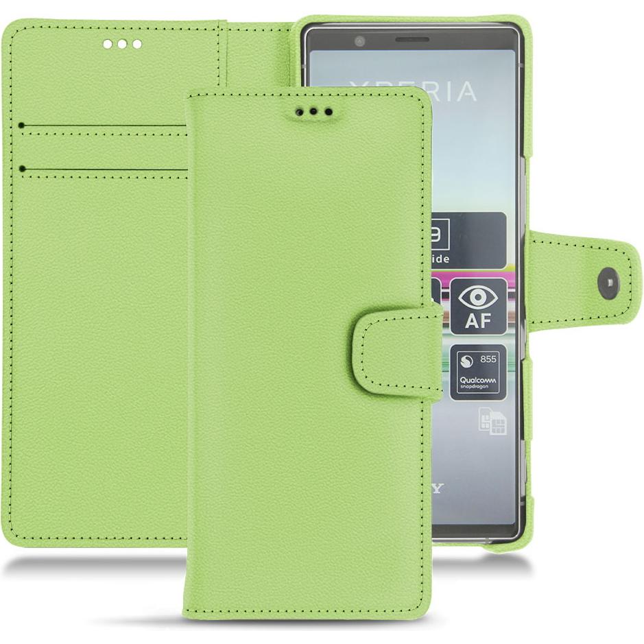 Noreve Lederschutzhülle Wallet (Sony Xperia 5), Smartphone Hülle, Grün