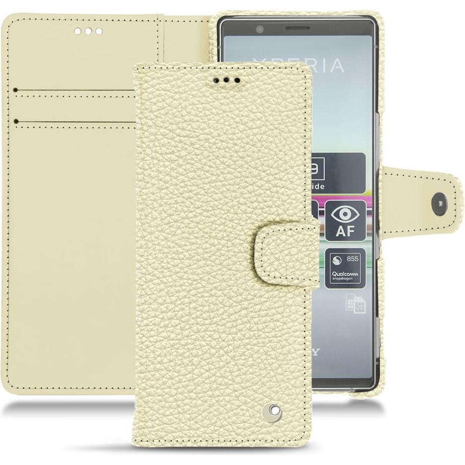 Noreve Lederschutzhülle Wallet (Sony Xperia 5), Smartphone Hülle, Weiss
