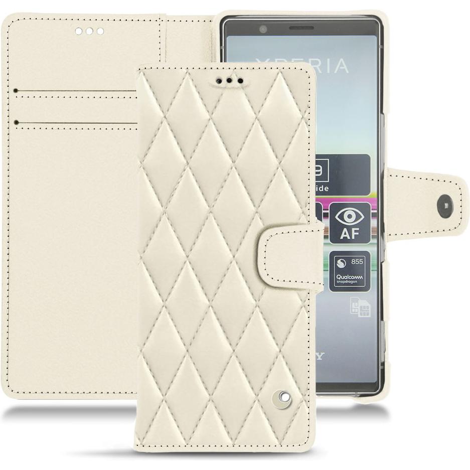 Noreve Lederschutzhülle Wallet (Sony Xperia 5), Smartphone Hülle, Weiss
