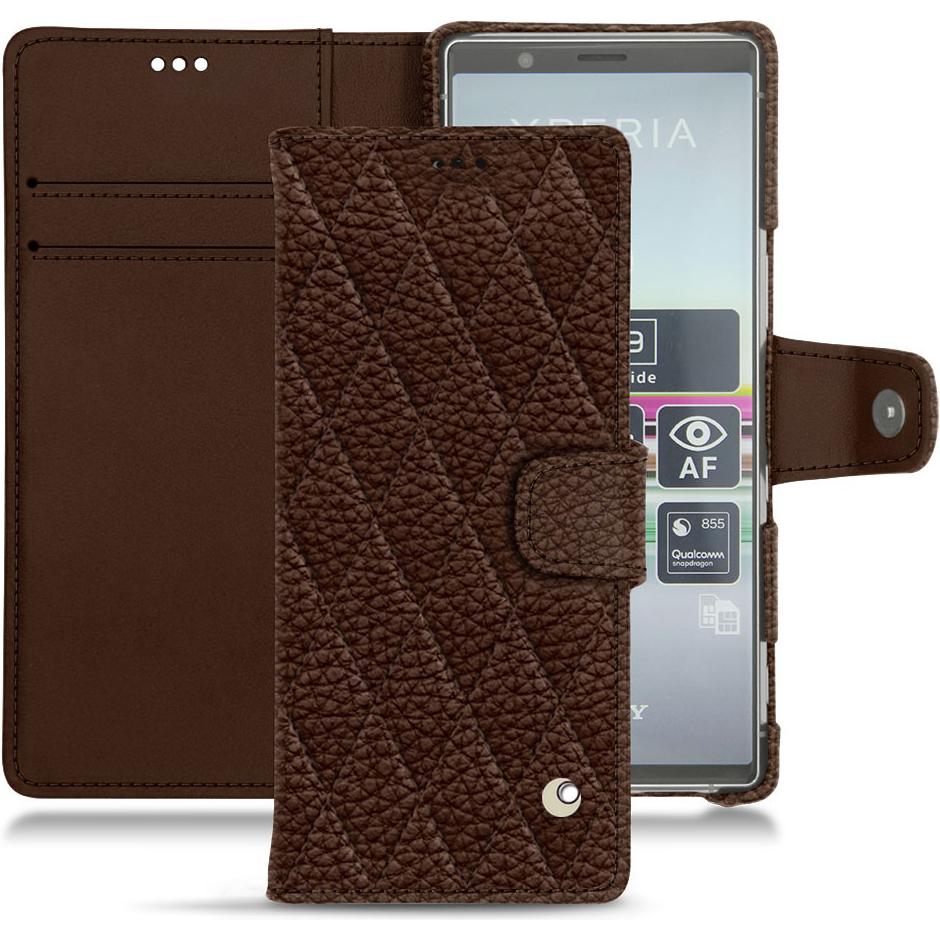 Noreve Lederschutzhülle Wallet (Sony Xperia 5), Smartphone Hülle, Braun