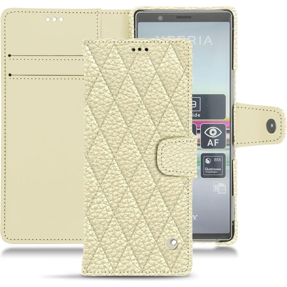 Noreve Lederschutzhülle Wallet (Sony Xperia 5), Smartphone Hülle, Weiss