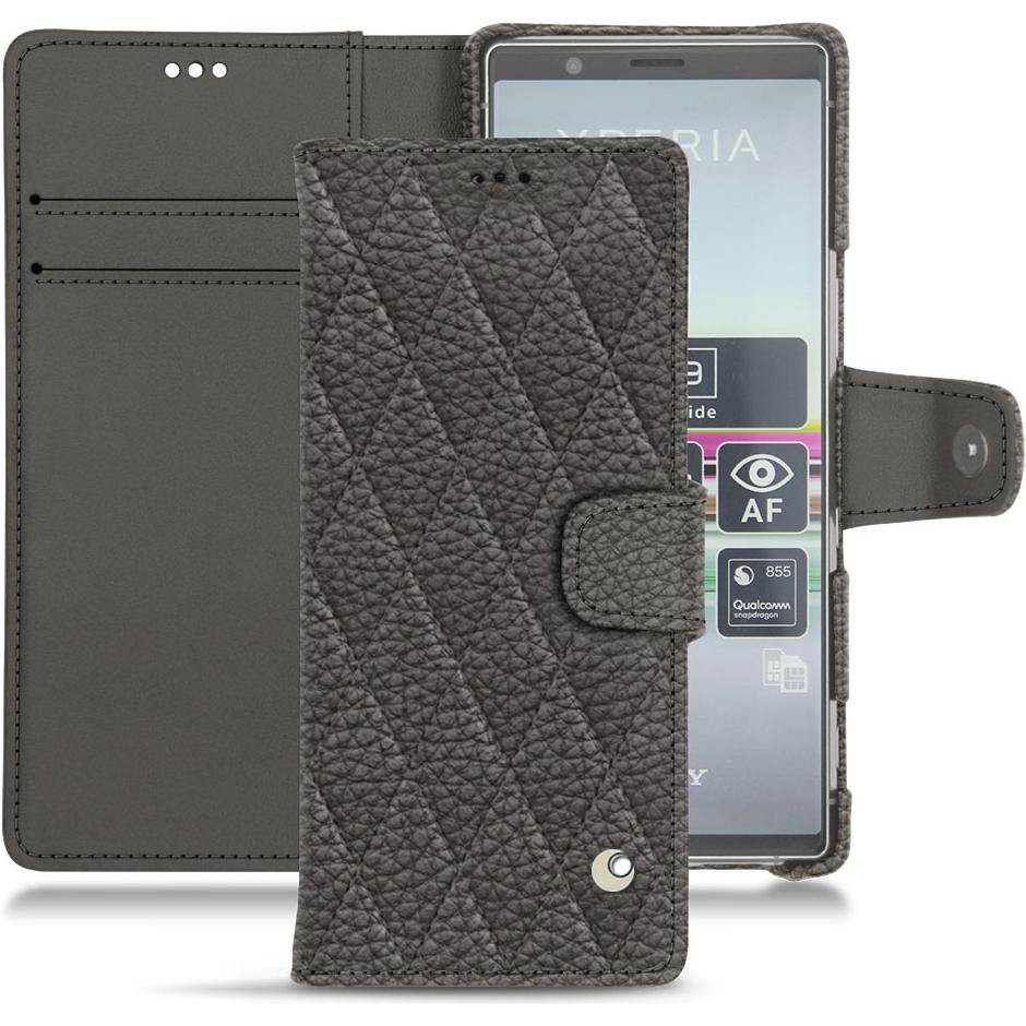 Noreve Lederschutzhülle Wallet (Sony Xperia 5), Smartphone Hülle, Grau