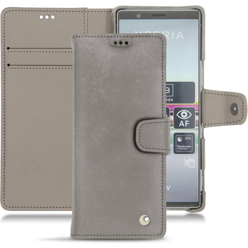 Noreve Lederschutzhülle Wallet (Sony Xperia 5), Smartphone Hülle, Grau