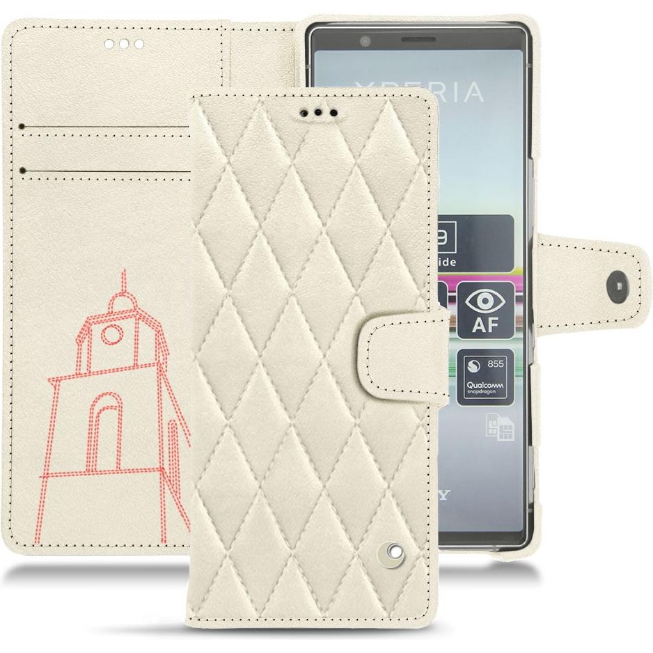 Noreve Lederschutzhülle Wallet (Sony Xperia 5), Smartphone Hülle, Weiss