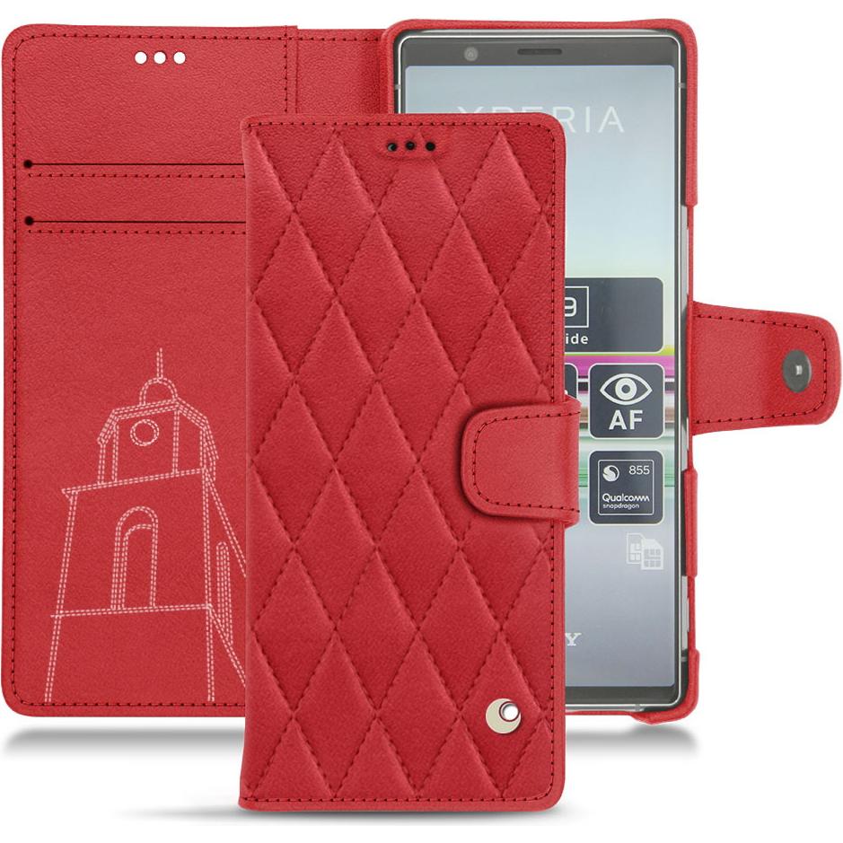 Noreve Lederschutzhülle Wallet (Sony Xperia 5), Smartphone Hülle, Rot