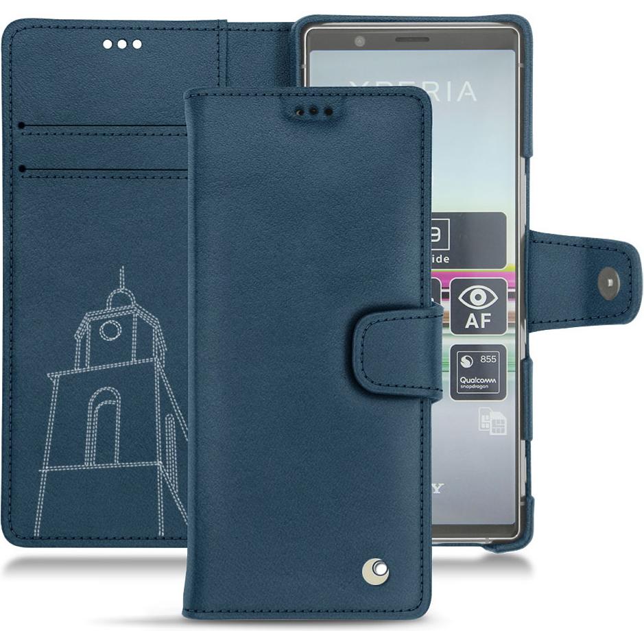 Noreve Lederschutzhülle Wallet (Sony Xperia 5), Smartphone Hülle, Blau