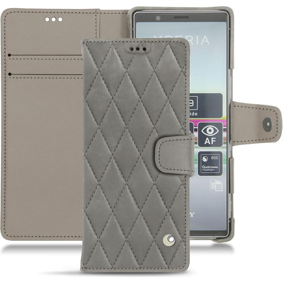 Noreve Lederschutzhülle Wallet (Sony Xperia 5), Smartphone Hülle, Grau