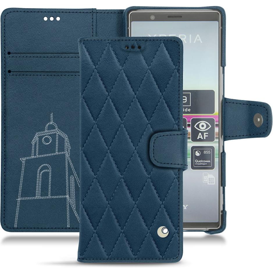 Noreve Lederschutzhülle Wallet (Sony Xperia 5), Smartphone Hülle, Blau