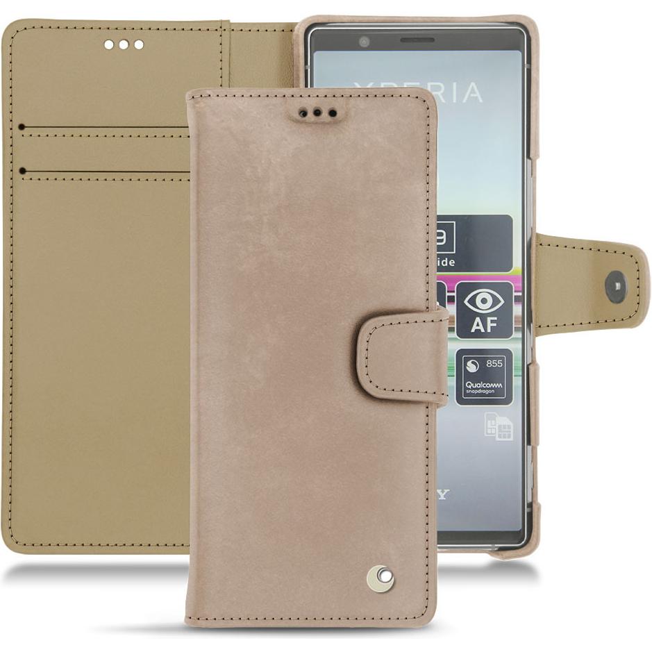 Noreve Lederschutzhülle Wallet (Sony Xperia 5), Smartphone Hülle, Beige