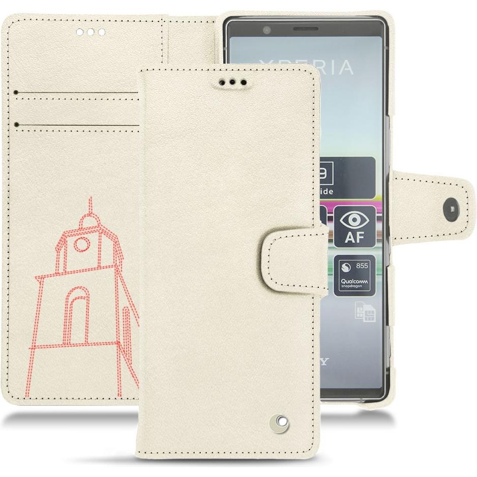 Noreve Lederschutzhülle Wallet (Sony Xperia 5), Smartphone Hülle, Weiss
