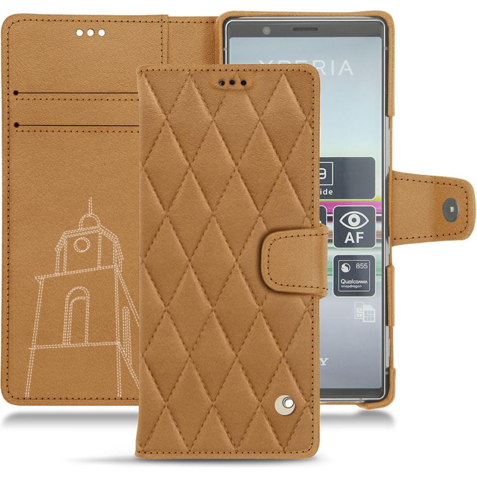 Noreve Lederschutzhülle Wallet (Sony Xperia 5), Smartphone Hülle, Braun