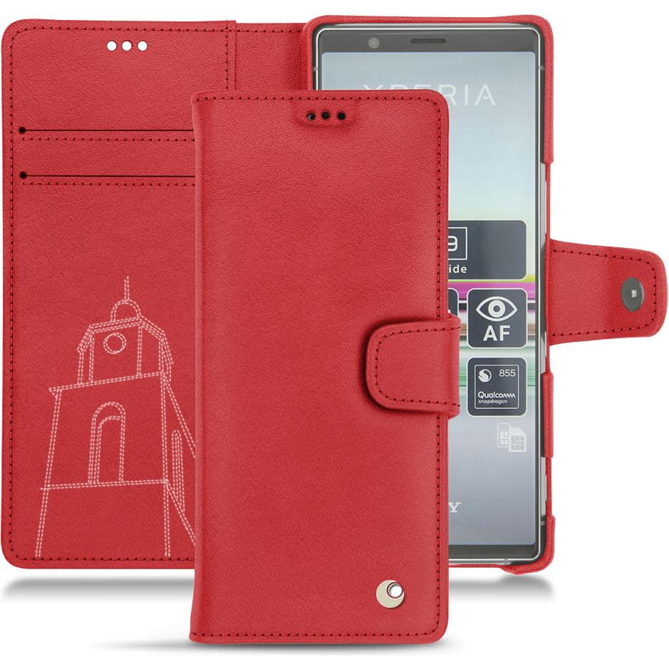 Noreve Lederschutzhülle Wallet (Sony Xperia 5), Smartphone Hülle, Rot