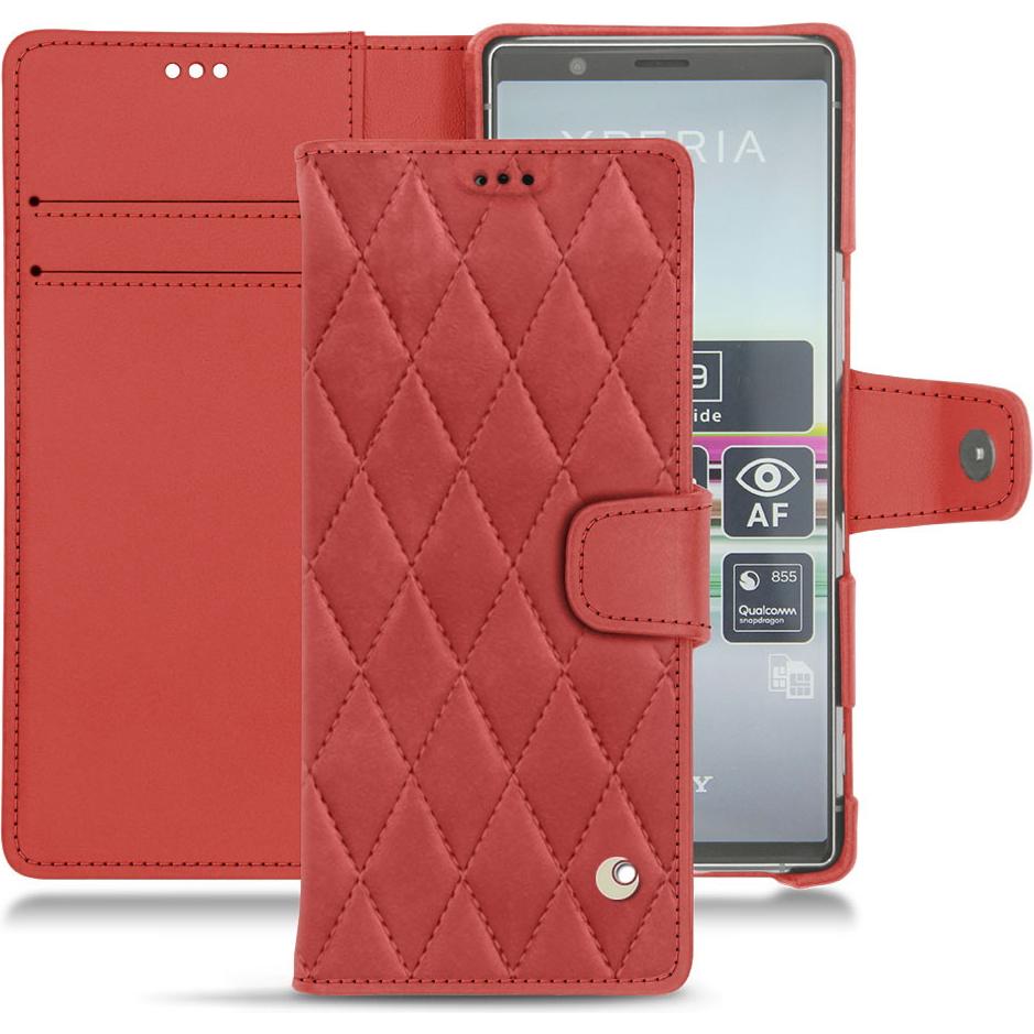 Noreve Lederschutzhülle Wallet (Sony Xperia 5), Smartphone Hülle, Rot