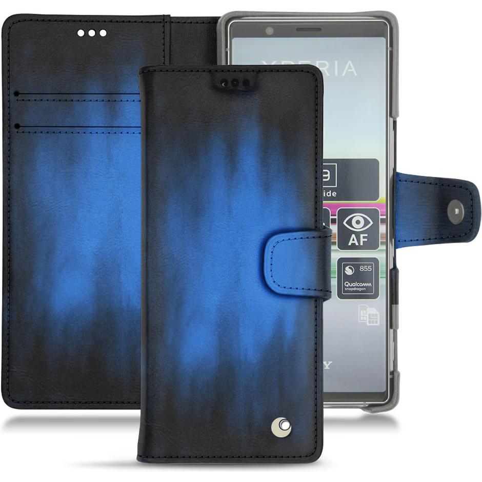 Noreve Lederschutzhülle Wallet (Sony Xperia 5), Smartphone Hülle, Blau