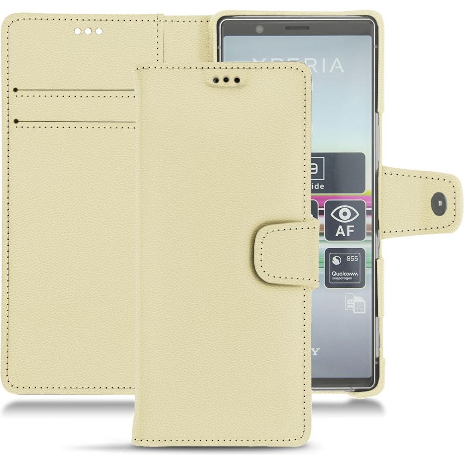 Noreve Lederschutzhülle Wallet (Sony Xperia 5), Smartphone Hülle, Beige