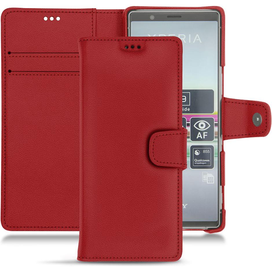 Noreve Lederschutzhülle Wallet (Sony Xperia 5), Smartphone Hülle, Rot