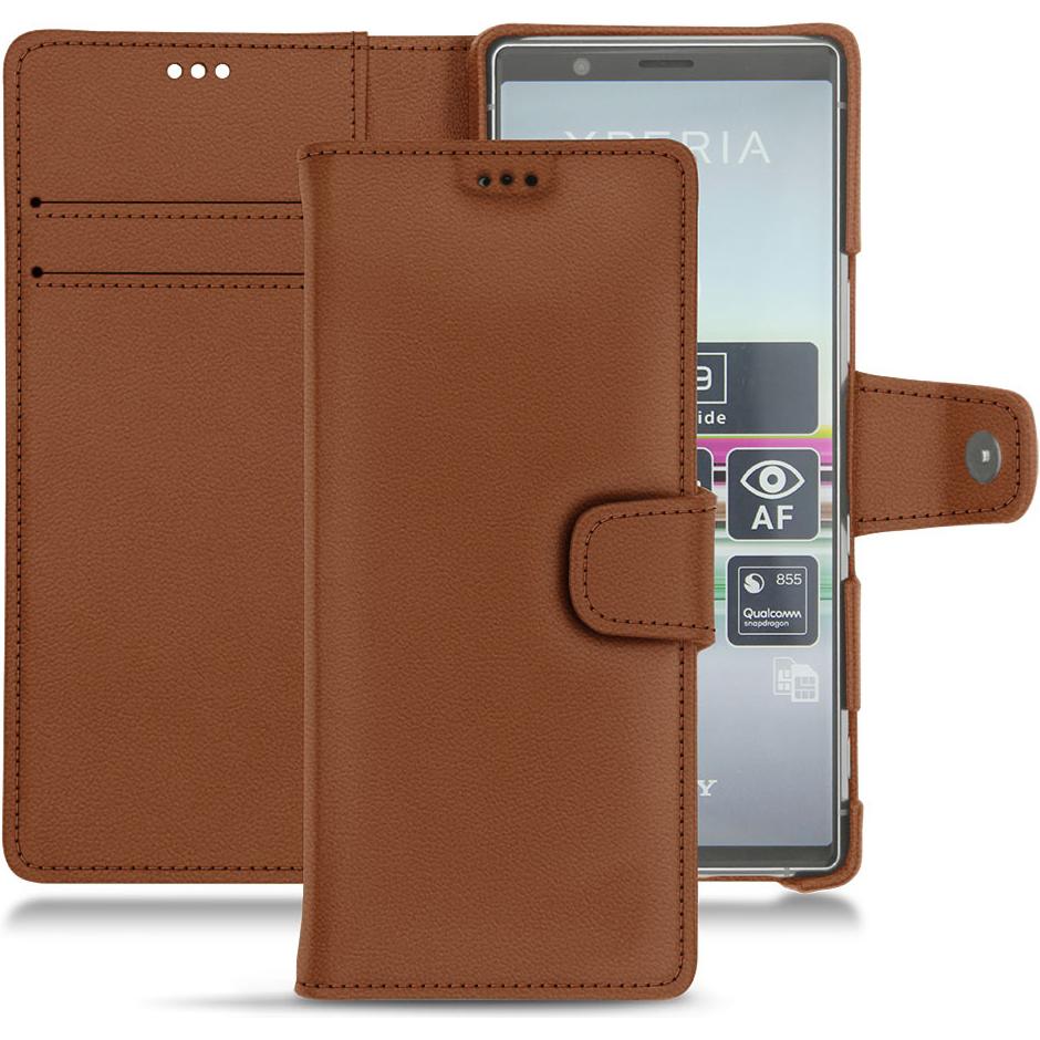 Noreve Lederschutzhülle Wallet (Sony Xperia 5), Smartphone Hülle, Braun