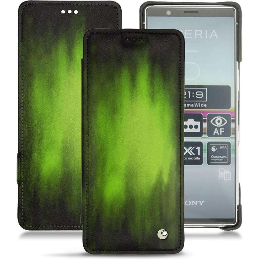 Noreve Lederschutzhülle horizontal (Sony Xperia 5), Smartphone Hülle, Grün