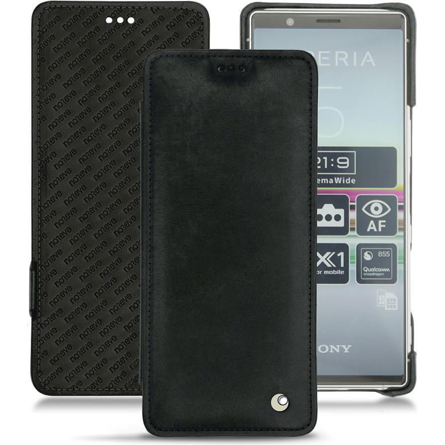 Noreve Lederschutzhülle horizontal (Sony Xperia 5), Smartphone Hülle, Schwarz