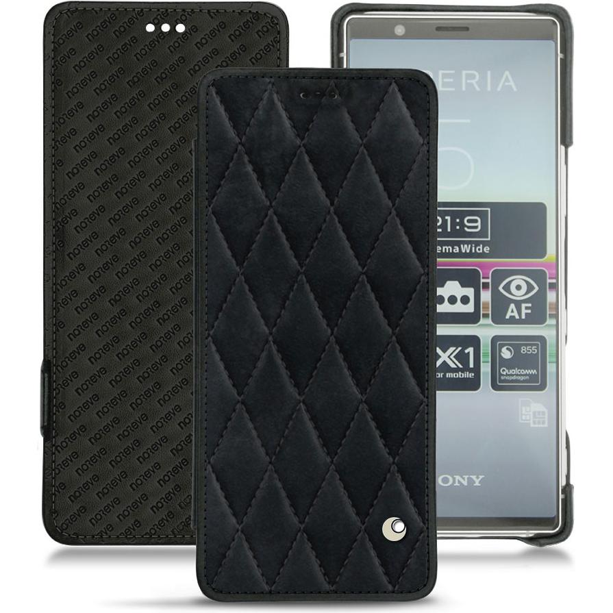 Noreve Lederschutzhülle horizontal (Sony Xperia 5), Smartphone Hülle, Schwarz
