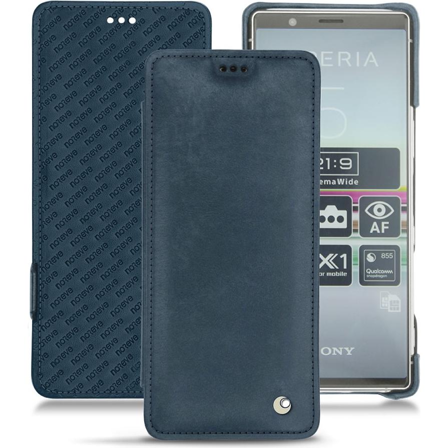 Noreve Lederschutzhülle horizontal (Sony Xperia 5), Smartphone Hülle, Blau