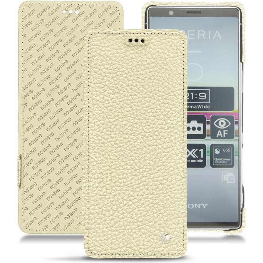 Noreve Lederschutzhülle horizontal (Sony Xperia 5), Smartphone Hülle, Weiss