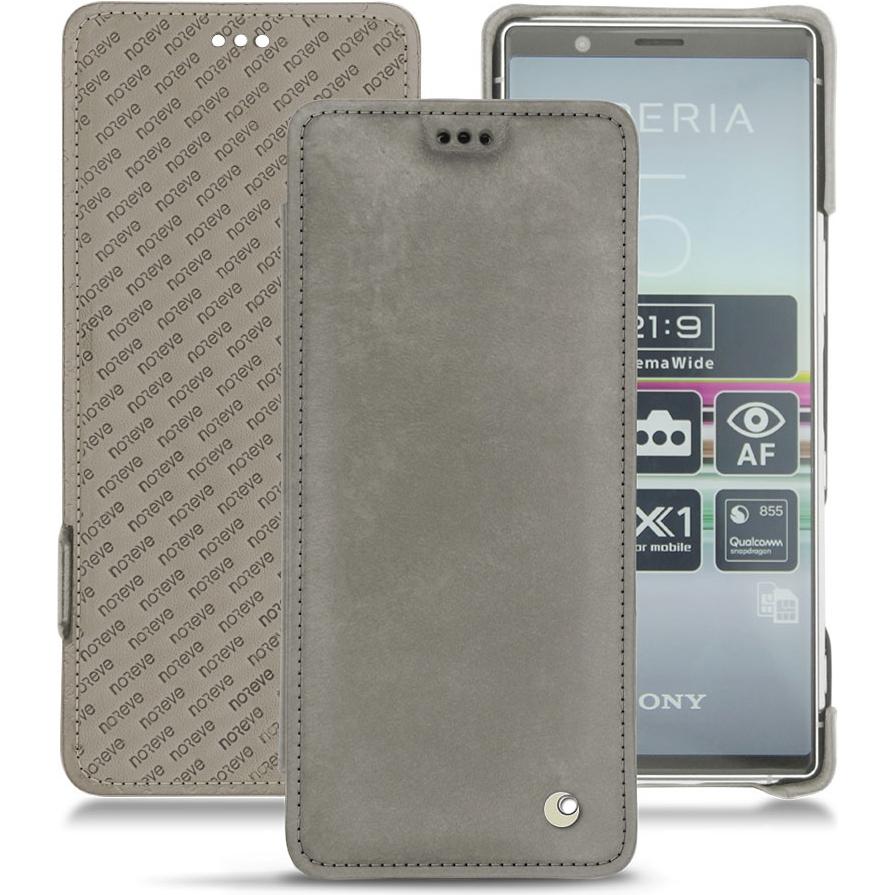 Noreve Lederschutzhülle horizontal (Sony Xperia 5), Smartphone Hülle, Grau
