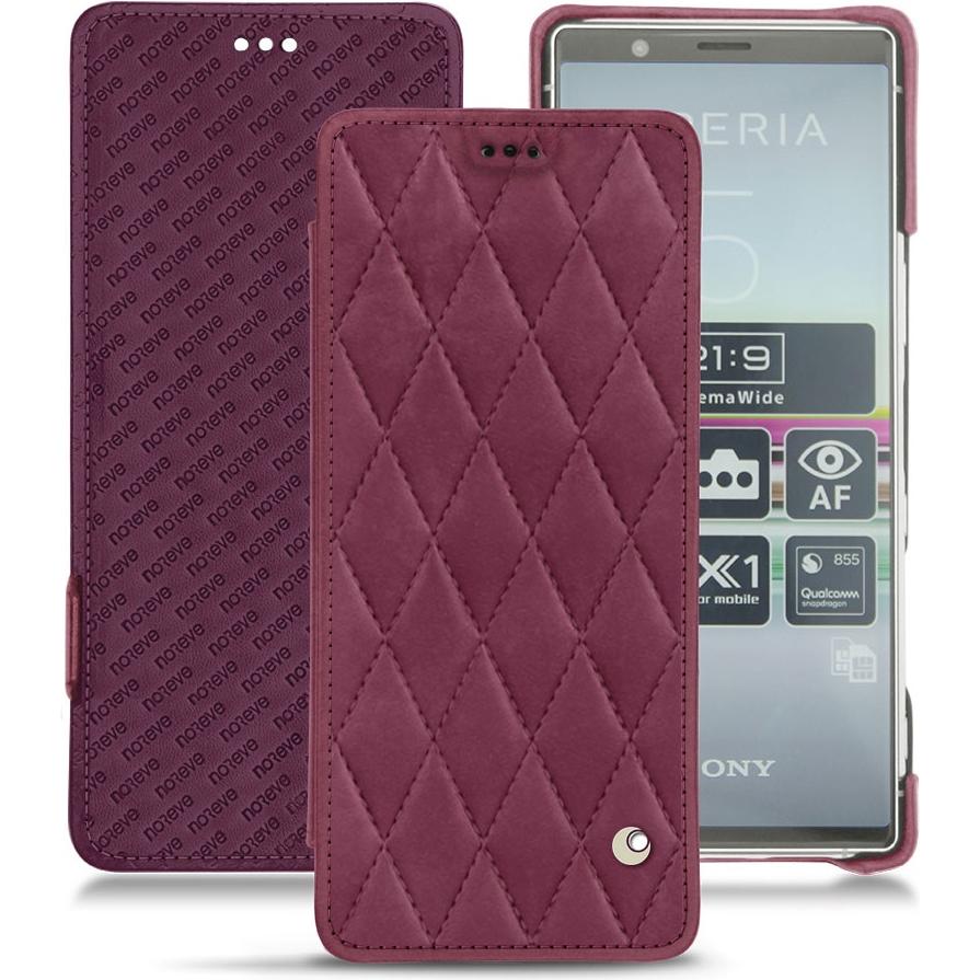 Noreve Lederschutzhülle horizontal (Sony Xperia 5), Smartphone Hülle, Violett