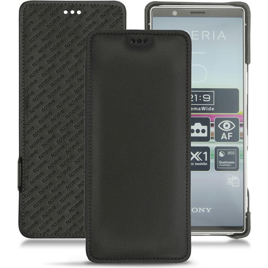 Noreve Lederschutzhülle horizontal (Sony Xperia 5), Smartphone Hülle, Schwarz