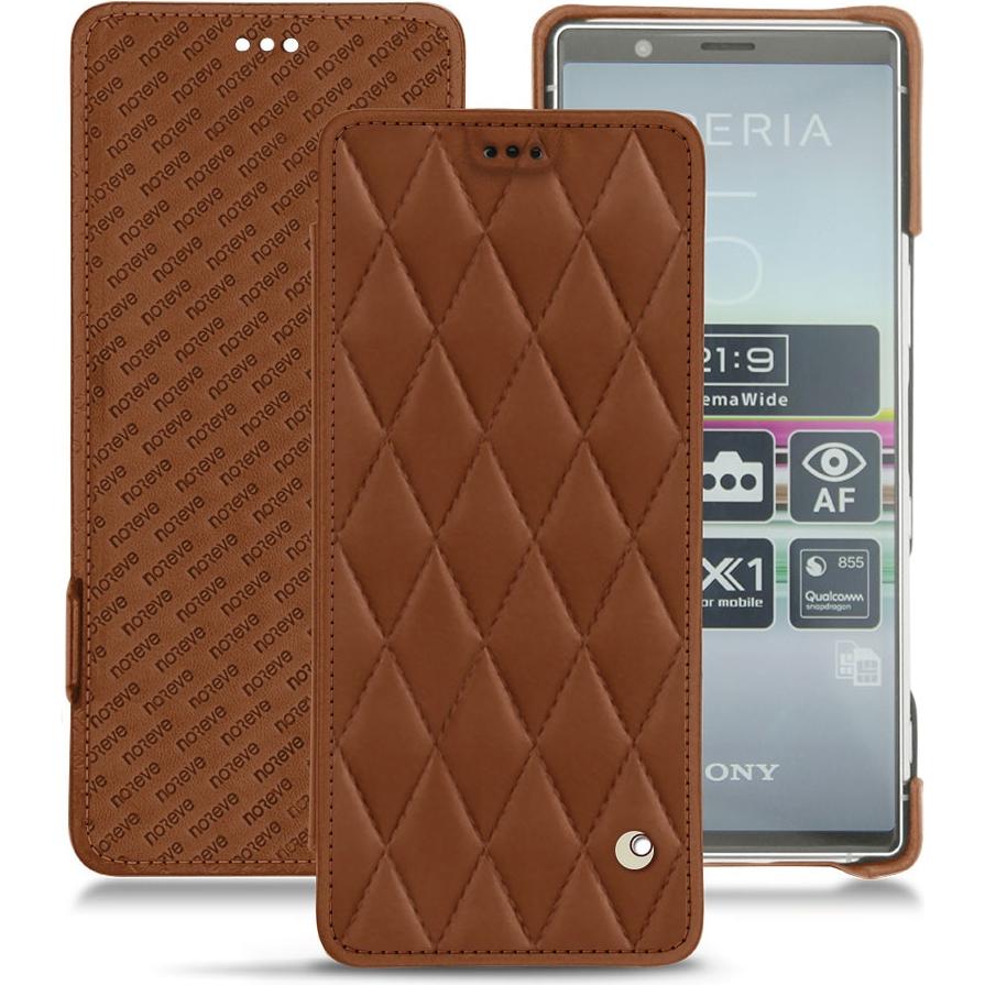 Noreve Lederschutzhülle horizontal (Sony Xperia 5), Smartphone Hülle, Braun