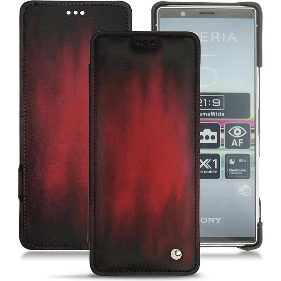 Noreve Lederschutzhülle horizontal (Sony Xperia 5), Smartphone Hülle, Rot