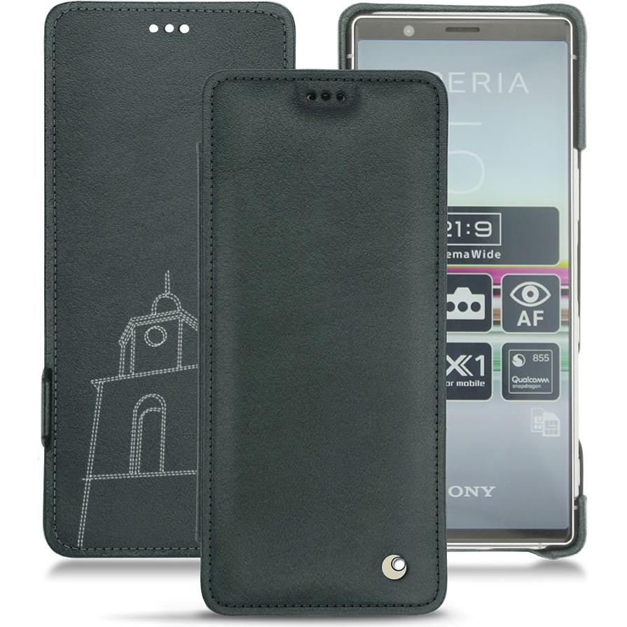 Noreve Lederschutzhülle horizontal (Sony Xperia 5), Smartphone Hülle, Blau