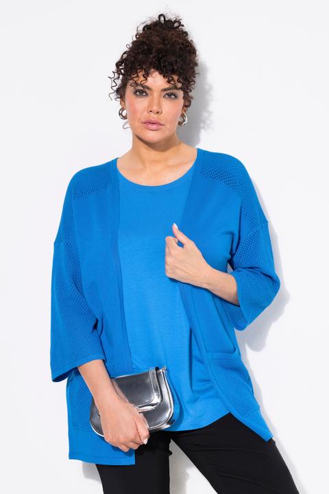 Produktbild Ulla Popken Jersey-Jacke, Mesh, Oversized, V-Ausschnitt, 3/4-Arm (50, 52)