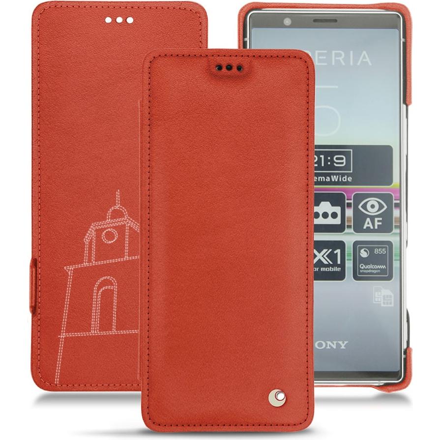 Noreve Lederschutzhülle horizontal (Sony Xperia 5), Smartphone Hülle, Orange
