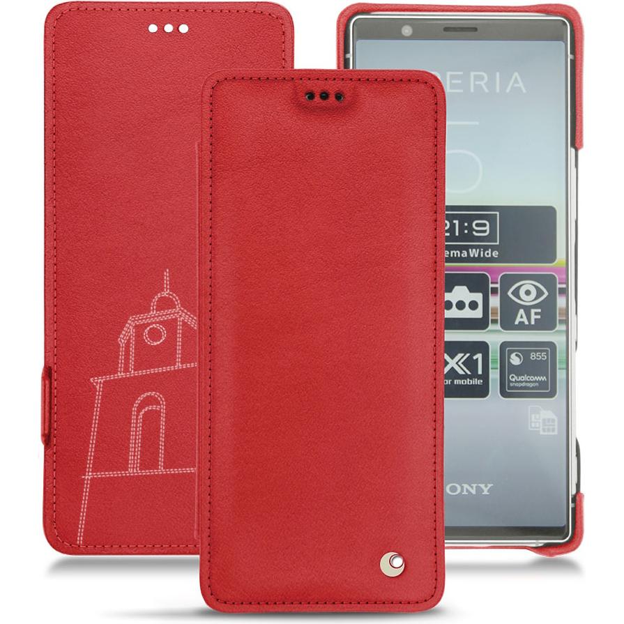 Noreve Lederschutzhülle horizontal (Sony Xperia 5), Smartphone Hülle, Rot