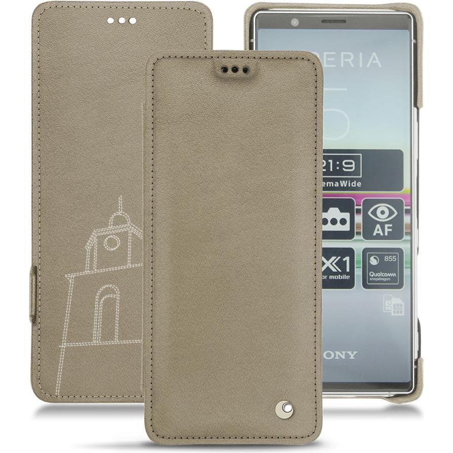 Noreve Lederschutzhülle horizontal (Sony Xperia 5), Smartphone Hülle, Beige