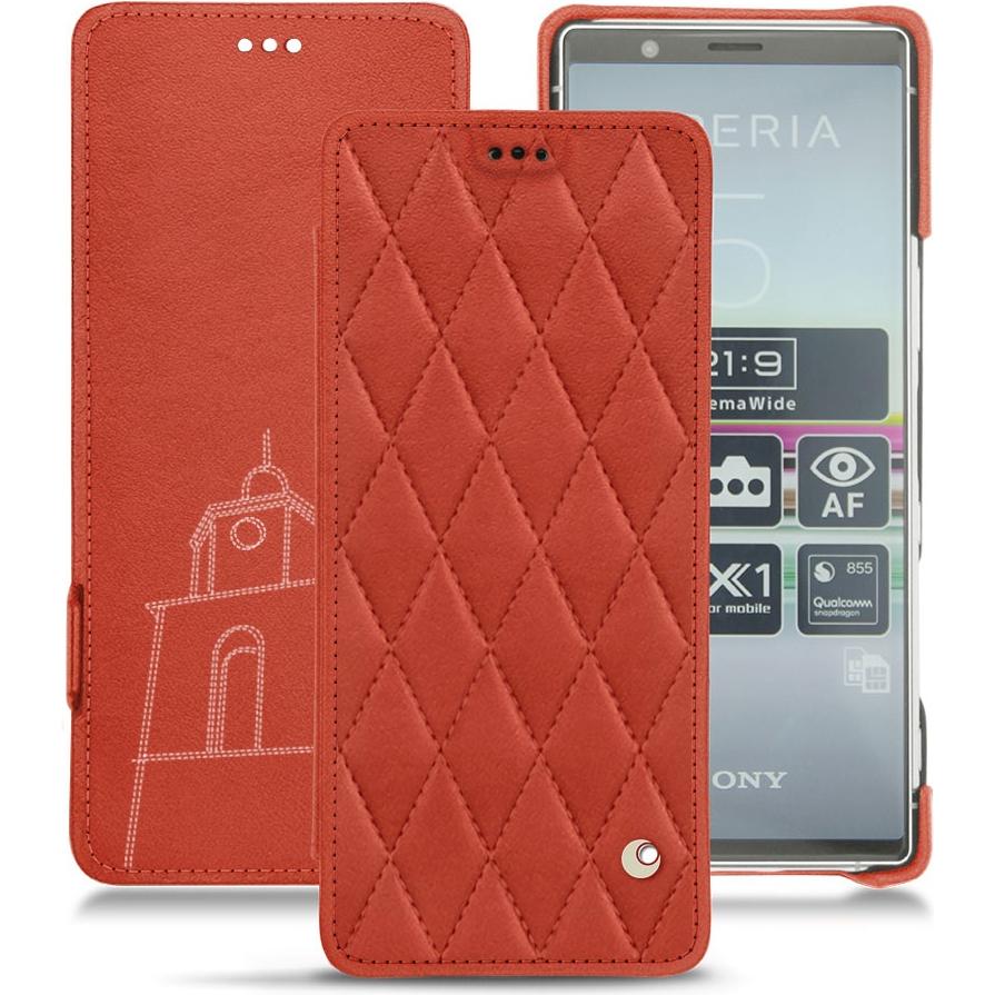 Noreve Lederschutzhülle horizontal (Sony Xperia 5), Smartphone Hülle, Orange