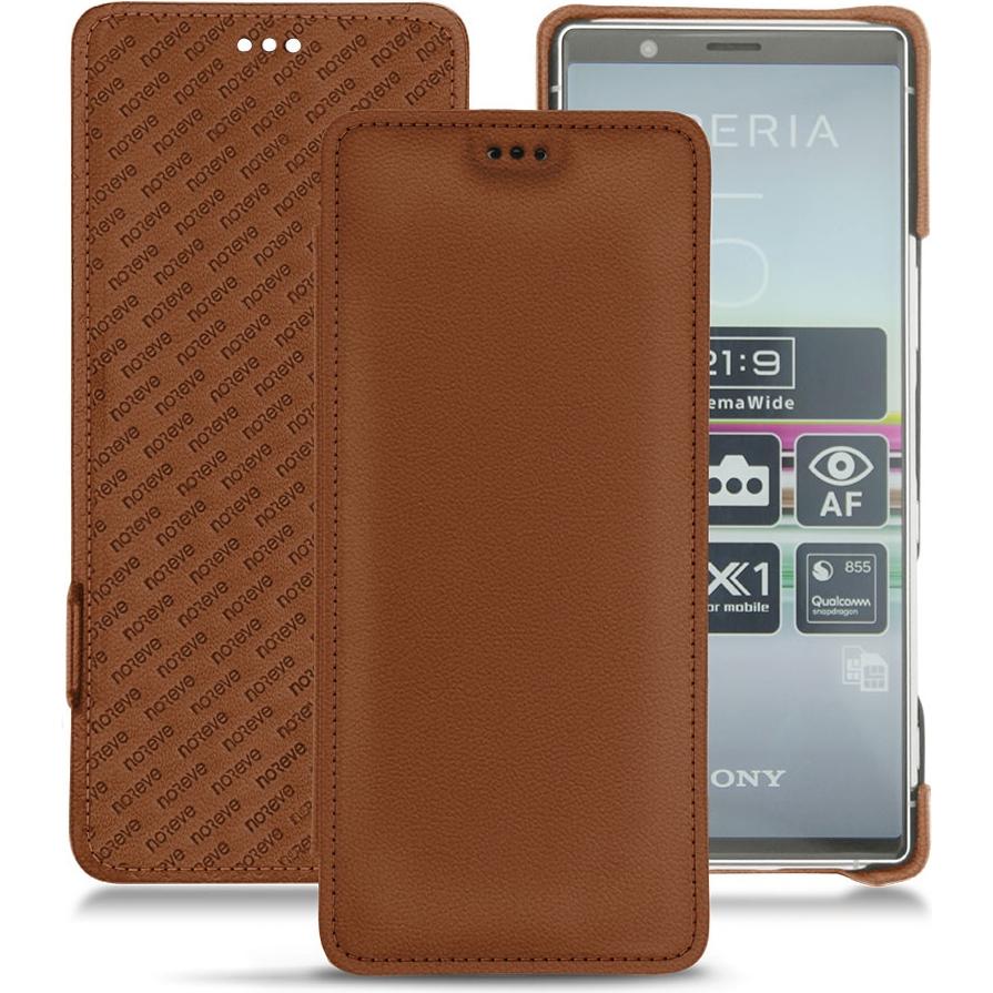 Noreve Lederschutzhülle horizontal (Sony Xperia 5), Smartphone Hülle, Braun