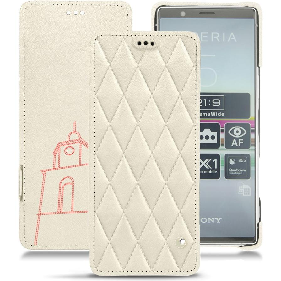 Noreve Lederschutzhülle horizontal (Sony Xperia 5), Smartphone Hülle, Weiss