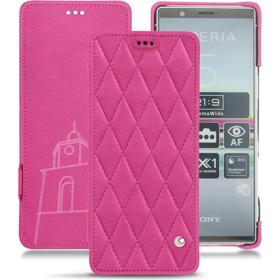 Noreve Lederschutzhülle horizontal (Sony Xperia 5), Smartphone Hülle, Rosa