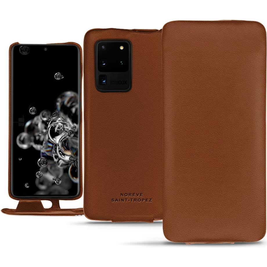 Noreve Lederschutzhülle vertikal (Samsung Galaxy S20 Ultra 5G), Smartphone Hülle, Braun