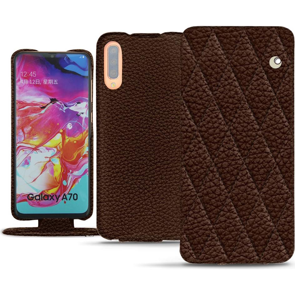 Noreve Lederschutzhülle vertikal (Samsung Galaxy A70), Smartphone Hülle, Braun