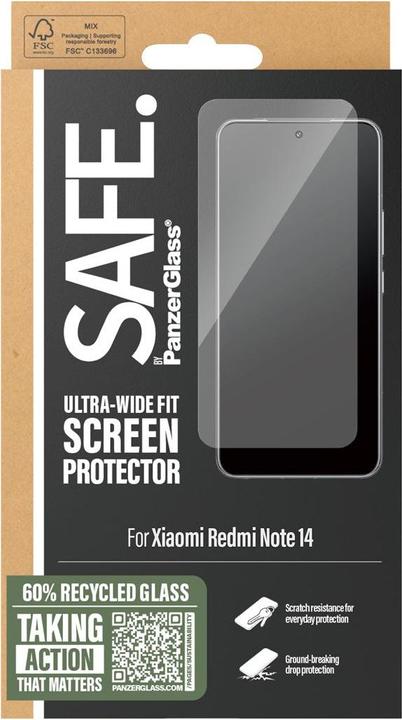 Produktbild PanzerGlass SAFE. by ® Displayschutz m. Schwarz Rahmen Xiaomi Redmi Note 14 | Ultra-Wide Fit (1 Stück, Xiaomi Redmi Note 14)