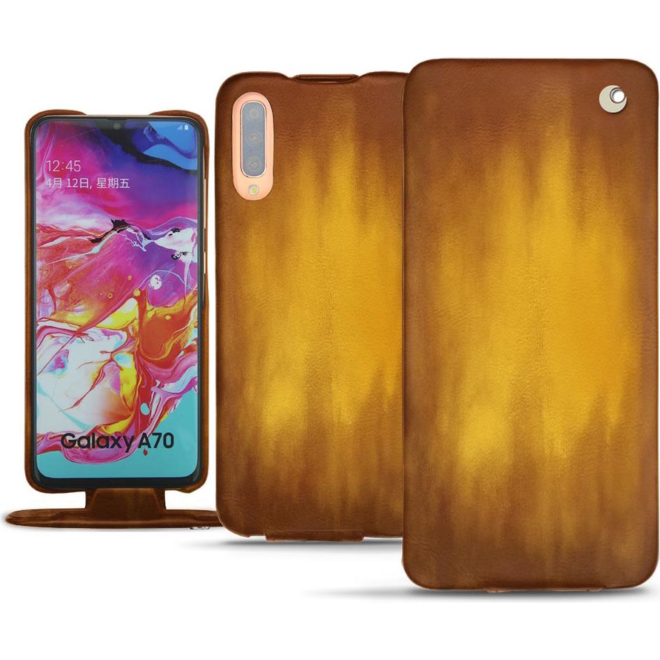 Noreve Lederschutzhülle vertikal (Samsung Galaxy A70), Smartphone Hülle, Gold