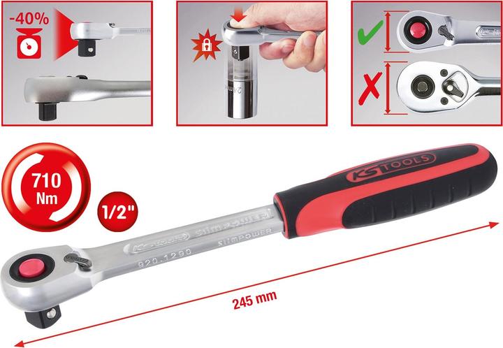 Produktbild KS Tools 1/2" SlimPOWER Umschaltknarre,72 Zahn (1/2")