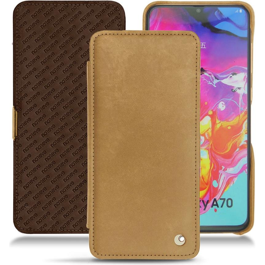Noreve Lederschutzhülle horizontal (Samsung Galaxy A70), Smartphone Hülle, Braun