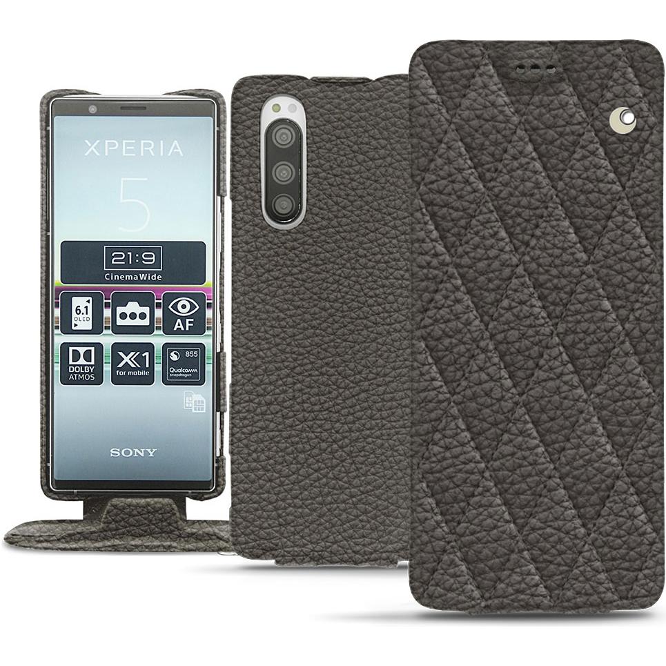 Noreve Lederschutzhülle vertikal (Sony Xperia 5), Smartphone Hülle, Grau