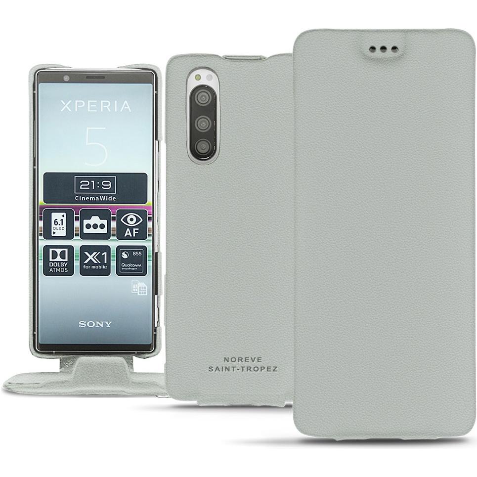 Noreve Lederschutzhülle vertikal (Sony Xperia 5), Smartphone Hülle, Grau