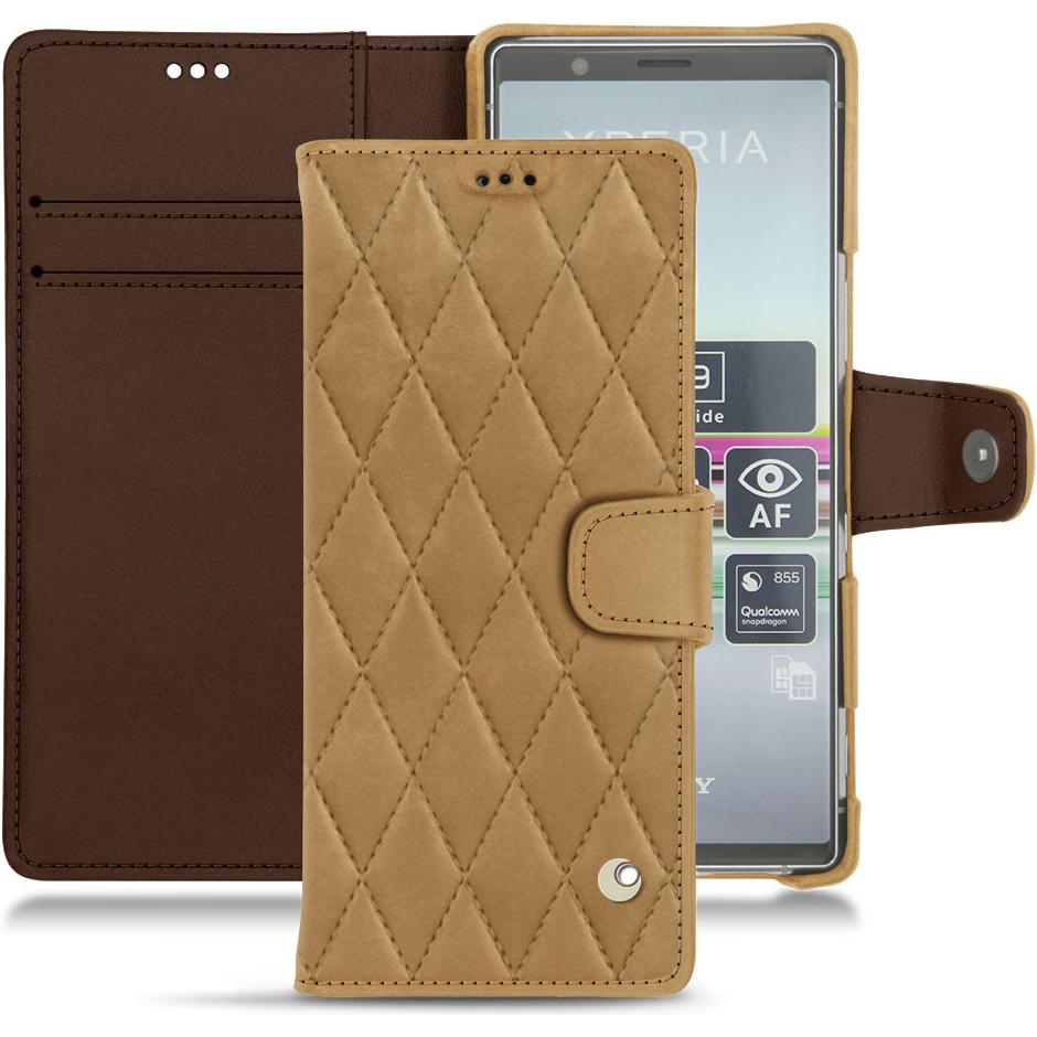 Noreve Lederschutzhülle Wallet (Sony Xperia 5), Smartphone Hülle, Braun