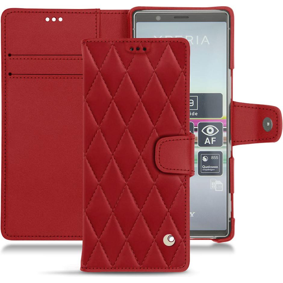 Noreve Lederschutzhülle Wallet (Sony Xperia 5), Smartphone Hülle, Rot